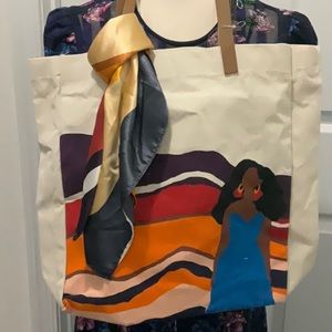 Stormy Nesbit Canvas with Faux Silk Scarf Reusable Shopping Tote